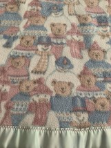 Vintage Baby Blanket Teddy Bear Snowman Fleece Acrylic Trim 51 X 39 - £21.83 GBP