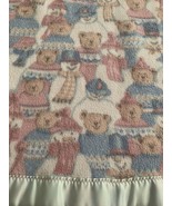 Vintage Baby Blanket Teddy Bear Snowman Fleece Acrylic Trim 51 X 39 - $37.98 CAD
