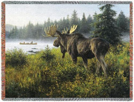 70x54 MOOSE Wildlife Woods Lake Tapestry Afghan Throw Blanket - £47.61 GBP