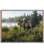 70x54 MOOSE Wildlife Woods Lake Tapestry Afghan Throw Blanket - £49.61 GBP