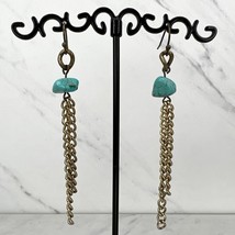 Gold Tone Faux Turquoise Chain Link Drop Dangle Earrings Pierced Pair - $6.92