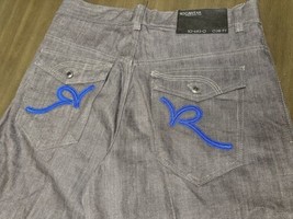 Rocawear Shorts Mens Size 36x15.5 Denim Dark Wash Gray Embroidered Pocket Design - £39.31 GBP