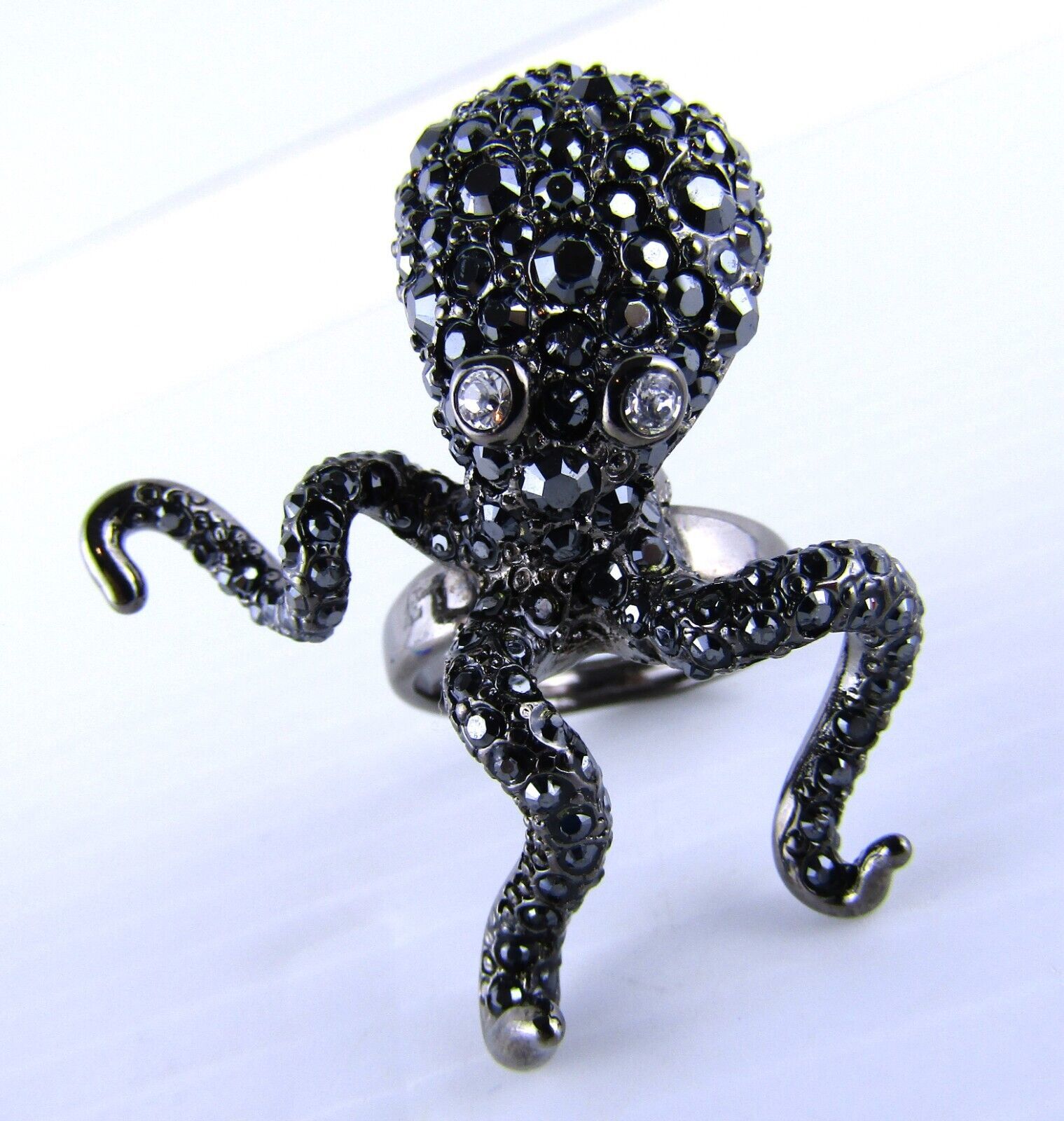 Kenneth Jay Lane, Octopus Ring Gunmetal Hematite Gemstone Jeweled Size 5-8 - £48.22 GBP