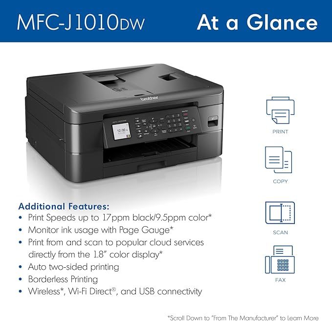 Brother MFC J1010DW  All In One Print Fax Copy Scan Plus Extra  LC401BK