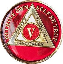 5 Year AA Medallion Metallic Mandarin Red Tri-Plate Sobriety Chip - £11.09 GBP