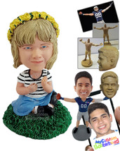Personalized Bobblehead Sweet girl sitting on the grass wearing a nice shirt and - £73.09 GBP