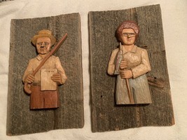2 Separate Wooden Carvings Grandma &amp; Grandpa 19 X 12 Inches Almost 8 Pounds - £51.91 GBP