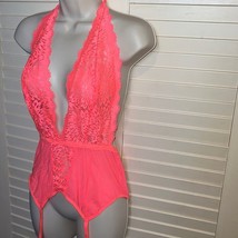 Escante lace and mesh bustier in neon coral size large new with tags - $18.62