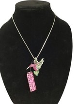 Betsy Johnson Hummingbird Necklace Fuchsia &amp; Green Rhinestones Gold NWT - £13.31 GBP
