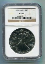 1991 American Silver Eagle Ngc MS69 Brown Label Premium Quality Nice Coin - £47.92 GBP
