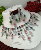 Indian Bollywood Silver Plated Ethnic AD CZ  Necklace Bridal Jewelry Set - $75.99