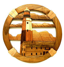 Montauk Point Lighthouse Intarsia Wood Wall Art Home Decor Plaque Seashore New - £59.32 GBP