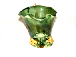 Vintage Green Flower Pot Planter Porcelain Diamond 6 x 6 inch - £15.48 GBP