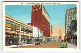 4th Street Old Cars Hotel Winston-Salem North Carolina Linen Postcard Unused - £11.35 GBP