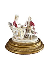 Antique Volkstedt Porcelain Figure group courting couple Drinking Tea on gilt wo - £504.50 GBP