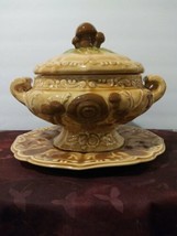 Vintage Handmade Ceramic Mushroom Soup Tureen with Underplate! - $39.59