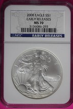 2008 W MS 70 Silver American Eagle Early Releases NGC Graded Authentic S... - $78.16