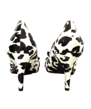 Women High Heels Size 7.5 Pump Black White Peep Toe Cow Print ALFANI Sonnet - £31.44 GBP