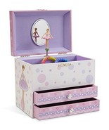 White and Purple Ballerina Musical Jewelry Box 2 Pullout Drawers, Swan L... - $54.96