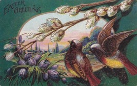 Easter Greetings Postcard 1912 Birds Pussy Willow N20 - £2.40 GBP