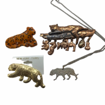 Vintage Animal Jewelry lot Lion Tiger Leopard Jungle Tribal Necklace Brooch Pin - £15.02 GBP