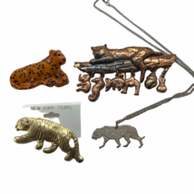 Vintage Animal Jewelry lot Lion Tiger Leopard Jungle Tribal Necklace Brooch Pin - £14.12 GBP