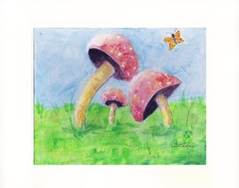 Mushrooms in Grass - Acrylic / Canvas Board - Prints 8&quot; X 10” - $35.00