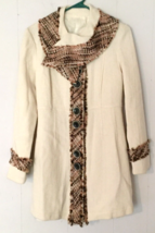 Nick &amp; Mo coat size S women button close mid-length cream, brown accents... - £18.83 GBP
