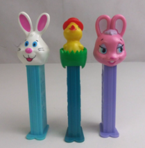 Lot of 3 Easter Pez Dispensers White Bunny, Pink Bunny, &amp; Chick In Green Egg (A) - £7.23 GBP