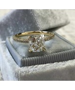 2Ct Cushion Cut Lab Created Diamond Engagement Ring 14K Yellow Gold Plated - £71.79 GBP