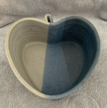 Stoneware Deep Dish Pottery Art Blues &amp; Stone Ribbed Stamped  7” x 3.25” Bowl - £21.88 GBP