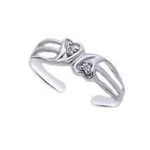 0.02 Ct Moissanite Double Heart Adjustable Toe Ring 14K White Gold Plated Silver - £16.98 GBP
