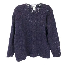 Womens Size Medium LL Bean Purple Mohair Wool Blend Open Knit Sweater - £24.47 GBP