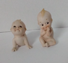 2 Vintage Lefton&#39;s Bisque Porcelain Kewpie Doll Angel Figurines Blue Wings - $11.29