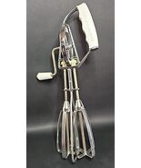 Vintage 1950s Maynard Egg Beater No 49 White Handle Stainless Steel Body - $42.39 CAD