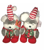 Vintage Set Of 2 Fiesta 9” Gray Christmas Mouse With Gift Box Plush Toys... - £18.24 GBP