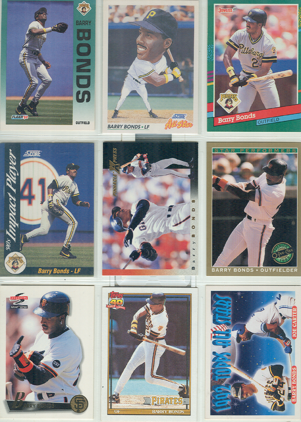 BARRY BONDS  NINE BASEBALL CARDS  PIRATES &amp; GIANTS !  - $2.00