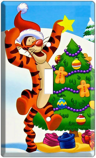 TIGGER WINNIE THE POOH decorating Christmas tree LIGHT SWITCH COVER WALL PLATE