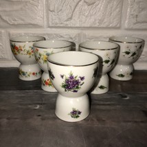 Lot Of 5 Vintage LEFTON Floral China Hand Painted Egg Cup Japan Daisies 02611 - £33.71 GBP