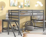 Low Loft Bed With Desk And Ladder, Full Size Loft Beds With Slats Suppor... - $500.99