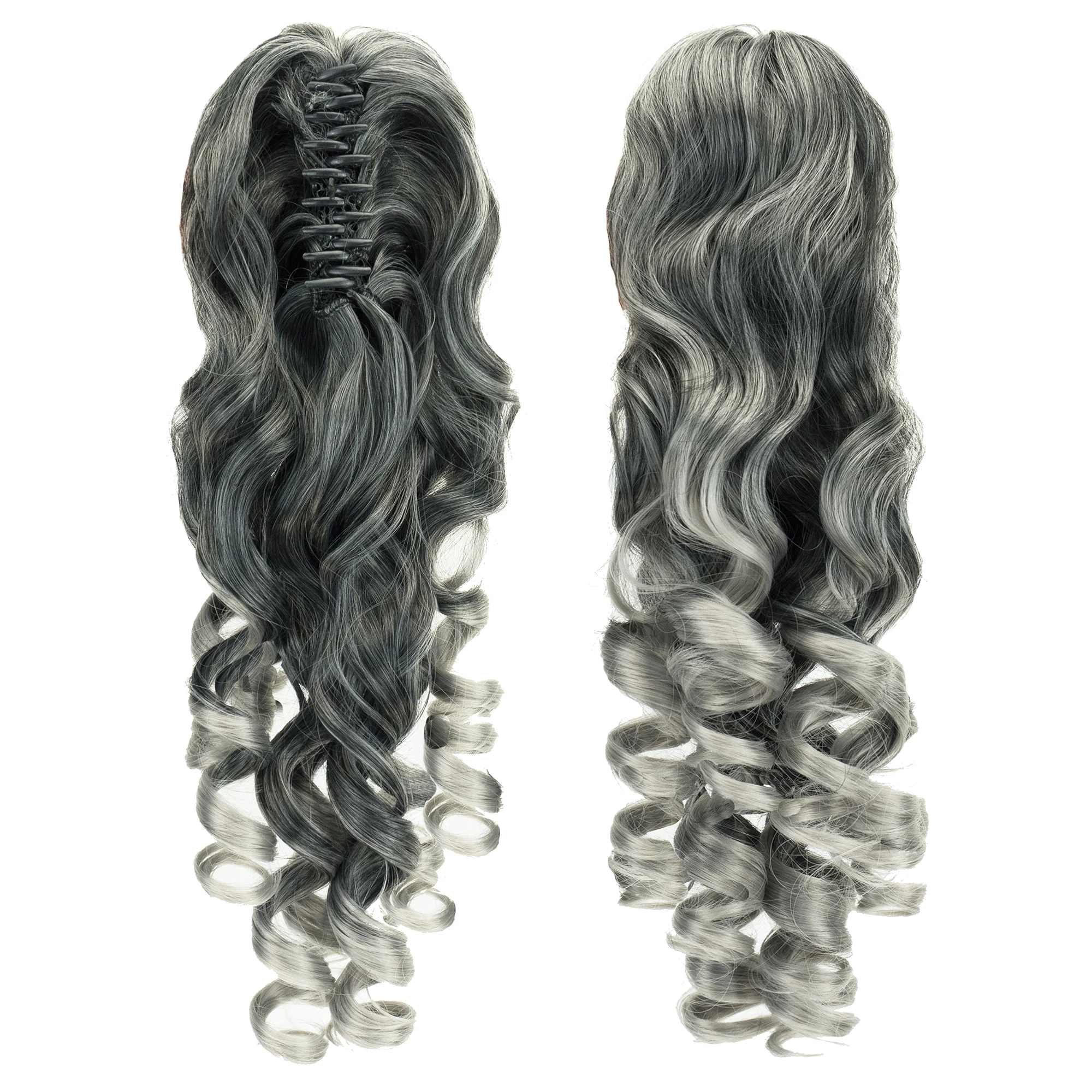 Soowee Ombre Grey Curly Clip in Ponytails Hairpieces Claw Headwear Fake Pony - £14.18 GBP