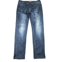 Seven7 Mens 36x34 Slim Fit Dark Wash Straight Premium Denim Blue Jeans - $21.99