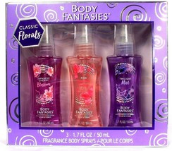 1 Body Fantasies Classic Florals Boxed Gift Set Fragrance Body Sprays 3Ct 1.7oz 