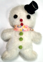 Very Unique Small White Vintage Snowman Pink Scarf Black Top hat Green Button 9&quot; - £19.61 GBP