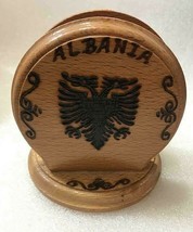 NEW ALBANIA HANDCRAFT WOOD TABLE HOLDING LETTERS+TEETH PINS-HANDMADE-PYR... - $18.81