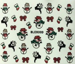 Nail Art 3D Glitter Decal Stickers Christmas Snowman Reindeer Bows BLE930D - £2.65 GBP