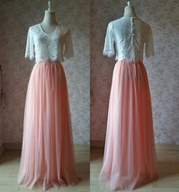 2 Piece Bridesmaid Dress Long Tulle Skirt Sleeve Crop Lace Top Bridesmaid Outfit image 2