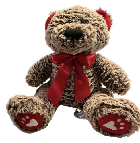 Animal Adventure Brown Frosted Red Bow Heart Feet Bear Plush Soft Toy 2018 - $10.93