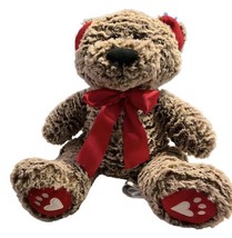 Animal Adventure Brown Frosted Red Bow Heart Feet Bear Plush Soft Toy 2018 - £8.60 GBP