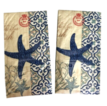 Blue Starfish Hand Towels Paper Napkins Beach Summer House 26 pk Set of 2 - £17.85 GBP